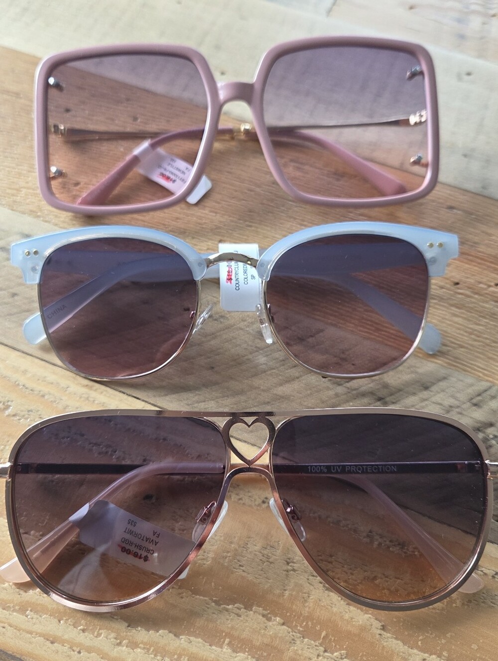 Lot Of Three Francescas Women's Sunglasses - Pink, Blue, Rose Gold